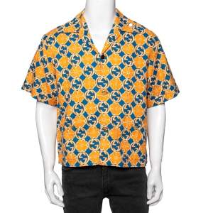 Gucci Blue and Orange GG Quatrefoil Printed Cotton Short Sleeve Shirt XXL