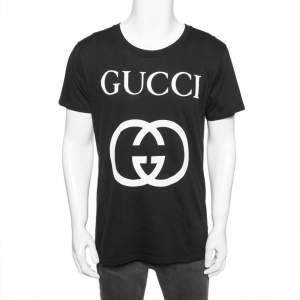 Gucci Black Logo Printed Cotton Short Sleeve T-Shirt S