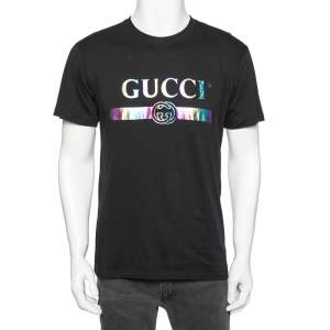 Gucci Black Cotton Foil Logo Printed Short Sleeve T-Shirt XS