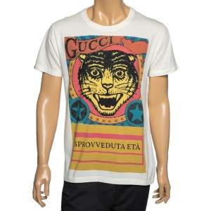 Gucci Off White Cotton Tiger Sprovveduta Età Printed Short Sleeve T-Shirt S