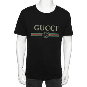 Gucci Black Cotton Gucci Logo Crew Neck Short Sleeve T-Shirt S