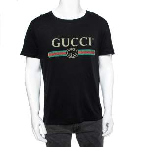 Gucci Black Cotton Logo Printed Crewneck T-Shirt S
