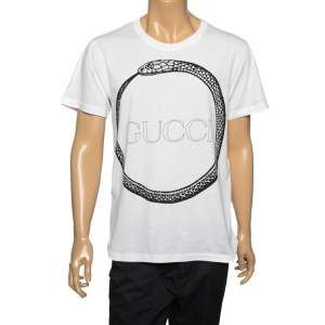Gucci White Cotton Snake Ring Printed Crew Neck T-Shirt S