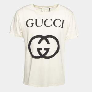 Gucci Cream Cotton GG Printed Crew Neck T-Shirt S