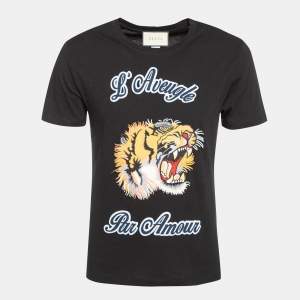 Gucci Black L’Aveugle Par Amour Tiger Embroidered Cotton T-Shirt S
