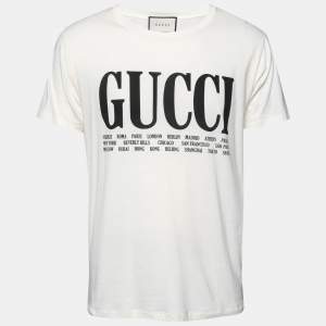 Gucci Cream Cotton Logo and Cities Printed Crewneck Short Sleeves T-Shirt S