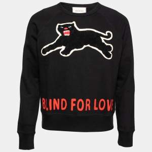 Gucci Black Terry Knit Panther Applique Sweatshirt S