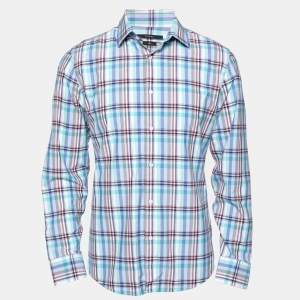 Gucci Blue Checkered Cotton Button Front Shirt XL