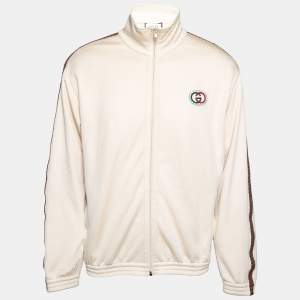 Gucci Cream Knit GG Patch Braided Trim Track Jacket XL