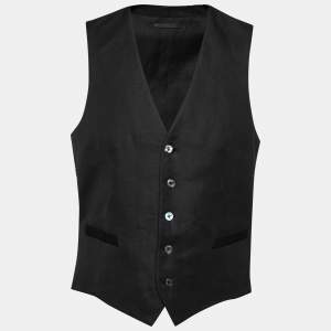 Gucci Black Linen & Silk Paneled Button Front Vest M