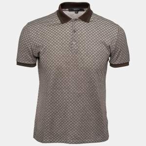 Gucci Brown Printed Cotton Pique Short Sleeve Polo T-Shirt M