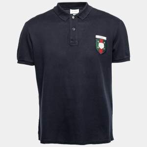 Gucci Navy Blue Cotton Pique Tiger Crest Appliqued Polo T-Shirt XXL