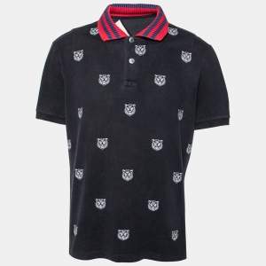 Gucci Navy Blue Cotton Pique Tiger Embroidered Polo T-Shirt XXL