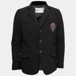 Gucci Black Synthetic Velvet Collar Detail Logo Embroidered Technical Blazer L