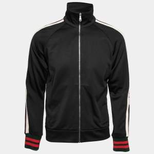 Gucci Black Jersey Web Stripe Trimmed Zip Front Jacket S
