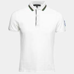 Gucci  White Cotton Pique Web Stripe Trim Detail Polo T-Shirt L