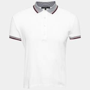 Gucci White Cotton Pique Contrast Trim Detail Short Sleeve Polo T-Shirt S
