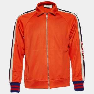 Gucci Orange Jersey Web Stripe Logo Trimmed Jacket S