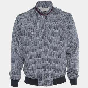 Gucci Blue Synthetic Logo Print Hooded Bomber Jacket L