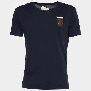 Gucci Dark Blue Cotton Crest Logo Detail T -Shirt M