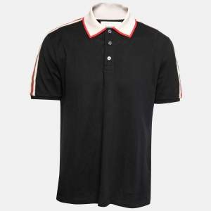 Gucci Black Cotton  Logo Stripe Detail Polo T-Shirt XXXL