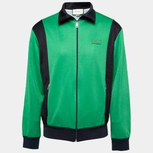 Gucci Green Technical Jersey Tiger Patch Appliqued Zip Front Jacket XL