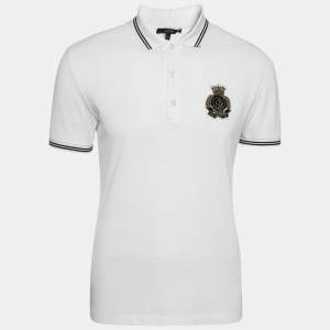 Gucci White Cotton Pique Logo Crest Embroidered Polo T-Shirt S