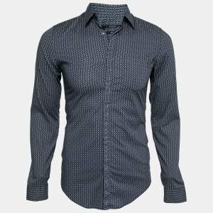 Gucci Navy Blue Printed Cotton Skinny Fit Button Front Shirt S