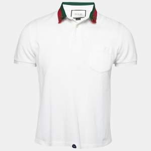 Gucci White Cotton Pique Embroidered Bee Detail Polo T-Shirt S