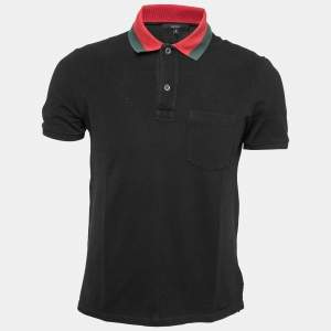 Gucci Black Cotton Pique Web Trimmed Polo T-Shirt S