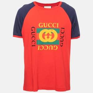 Gucci Red Logo Printed Crew Neck T-Shirt L