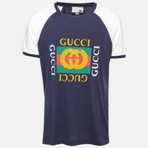 Gucci Blue Logo Printed Crew Neck T-Shirt L