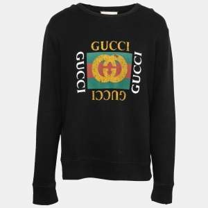 Gucci Black Distressed Cotton Vintage Logo Print Sweatshirt XL