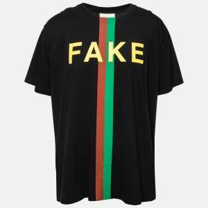 Gucci Black Not Fake Printed Cotton Short Sleeve T-Shirt L