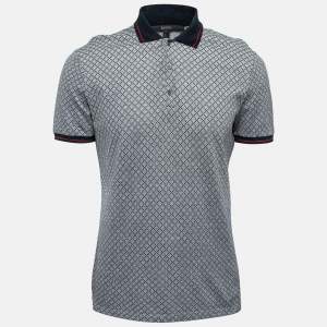Gucci Navy Blue Patterned Cotton Pique Slim Fit Polo T-Shirt L