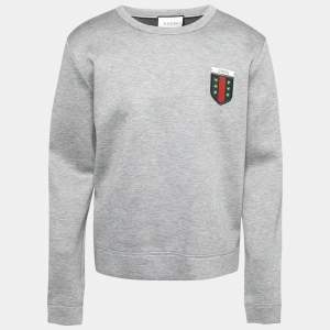 Gucci Heather Grey Neoprene Crest Logo Applique Sweatshirt L