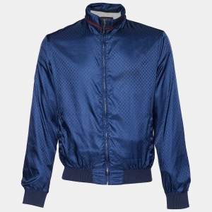 Gucci Navy Blue Web Logo Synthetic Bomber Jacket M