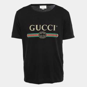 Gucci Black Logo Print Cotton Washed Oversize T-Shirt M