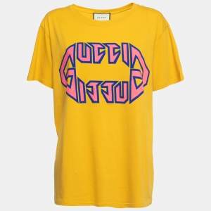 Gucci Yellow Metal Logo Print Cotton Oversized T-Shirt S