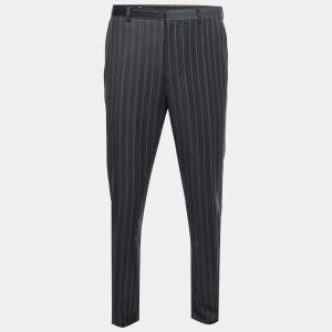 Gucci Grey Striped Wool Tailored Trousers L