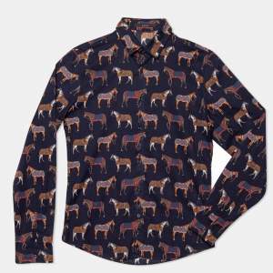 Gucci  Navy Blue Horse Printed Cotton Duke Shirt S