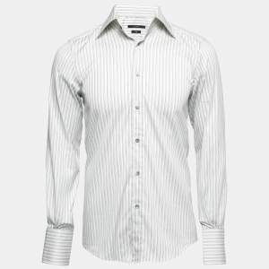 Gucci White Striped Cotton Stretch Fitted Button Front Shirt S