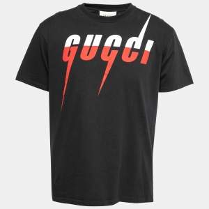 Gucci Black Cotton Blade Logo Print T-Shirt S