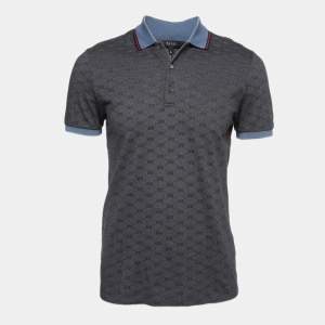 Gucci Grey Contrast Collar GG Polo T-Shirt L