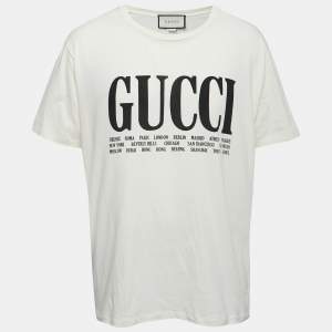 Gucci Cream City Logo Print Cotton Crew Neck T-Shirt XXL 
