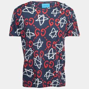 Gucci Navy Blue Gucci Ghost GG Print Cotton Crew Neck T-Shirt M