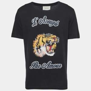 Gucci Black L'Aveugle Par Amour Tiger Embroidered Cotton T-Shirt L