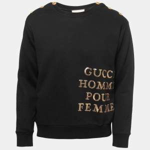 Gucci Black Cotton Sequined Gucci Homme Pour Femme Sweatshirt XS
