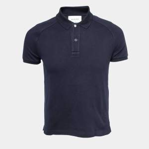 Gucci Navy Blue Cotton Pique King Snake Detail Polo T-Shirt S