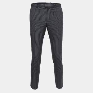 Gucci Navy Blue Striped Linen Blend Tailored Trousers S